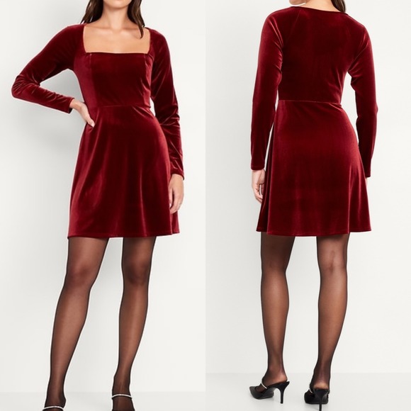 Old Navy Dresses & Skirts - Old Navy Red Velvet Square Neck Long Sleeve Dress Womens Size XXL NEW Velour NWT